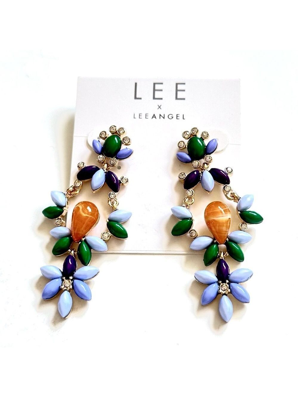 LEE ANGEL for NEIMAN MARCUS Passionflower Resin Gold Plated Earrings